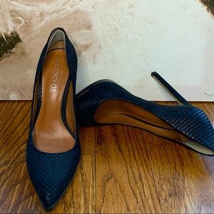 ALDO black matte snakeskin printed leather heels